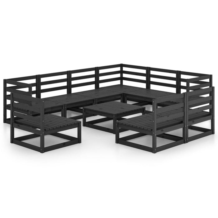 Set Divani da Giardino 10 pz Nero in Legno Massello di Pino cod mxl 37545