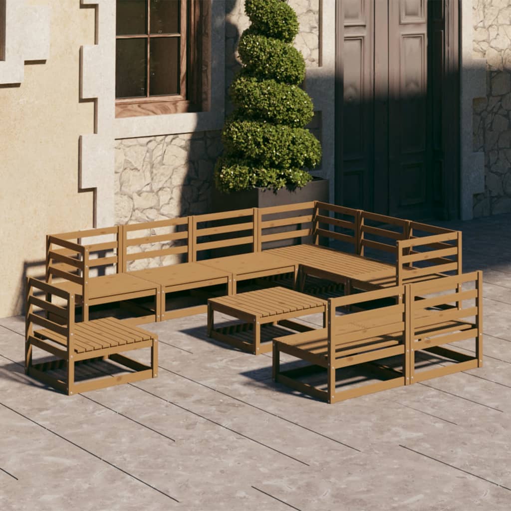 Set Divani da Giardino 10 pz Marrone Miele in Massello di Pino 3075797