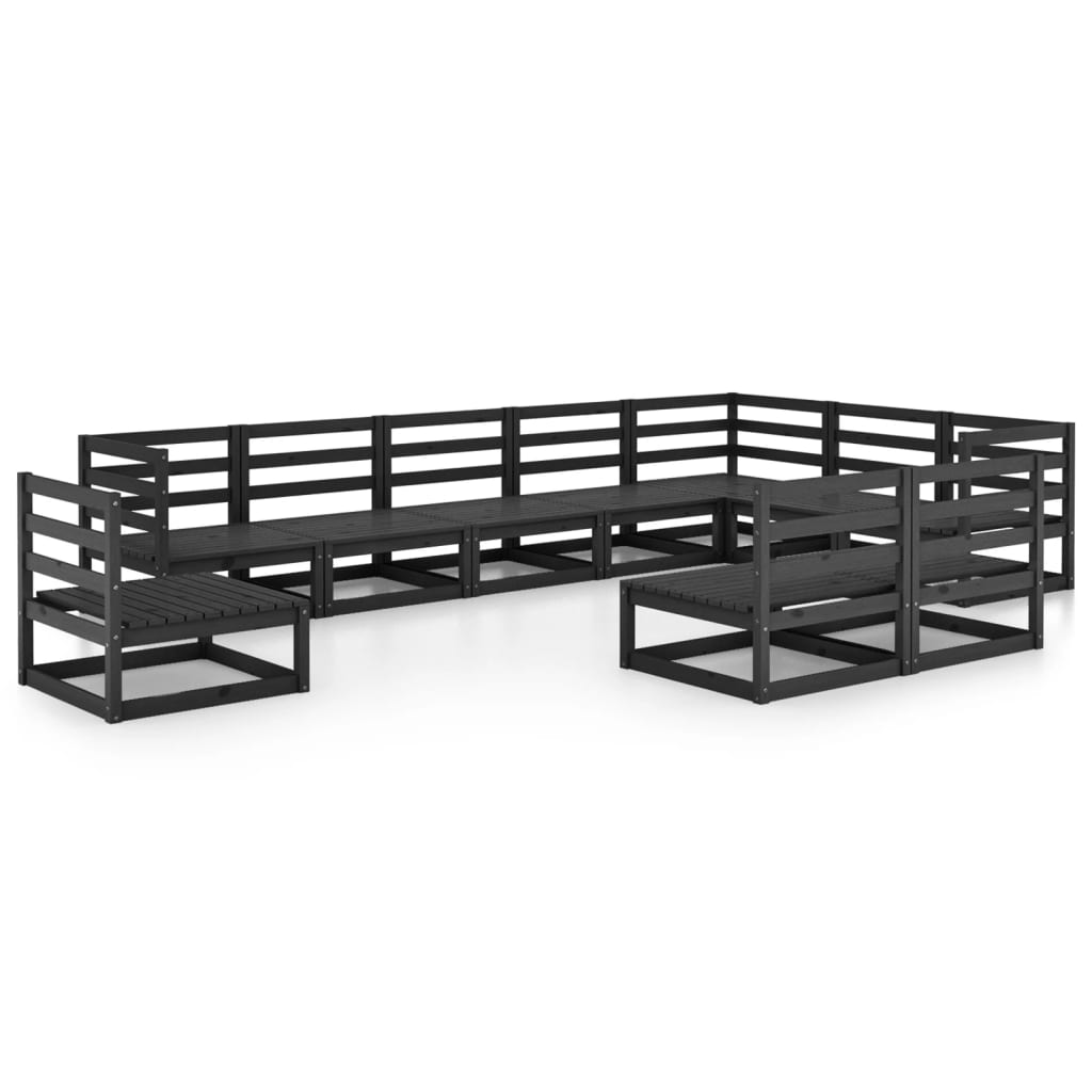 Set Divani da Giardino 10 pz Nero in Legno Massello di Pino cod mxl 37560