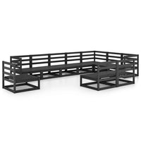 Set Divani da Giardino 10 pz Nero in Legno Massello di Pino cod mxl 37560