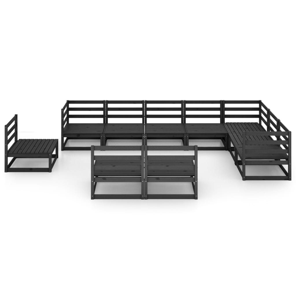 Set Divani da Giardino 10 pz Nero in Legno Massello di Pino cod mxl 37560