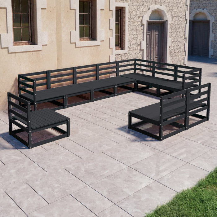 Set Divani da Giardino 10 pz Nero in Legno Massello di Pino cod mxl 37560