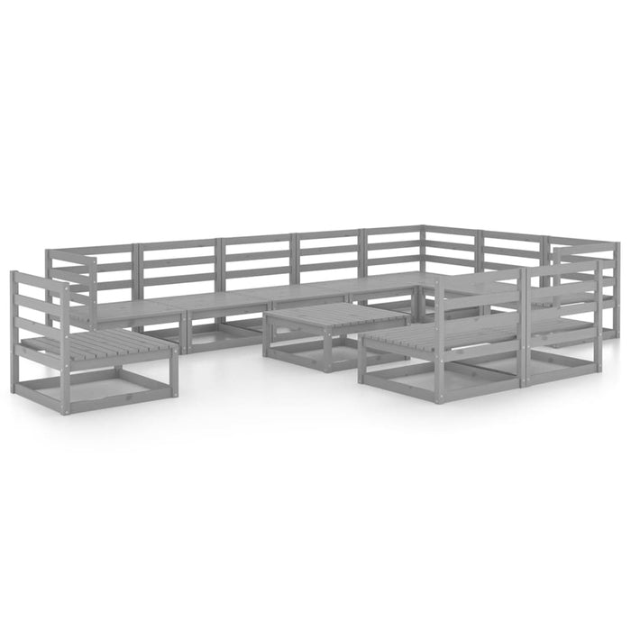 Set Divani da Giardino 11 pz Grigi in Legno Massello di Pino cod mxl 37562