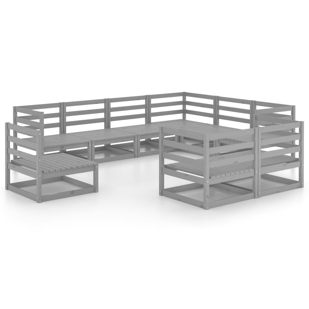 Set Divani da Giardino 9 pz Grigi in Legno Massello di Pino cod mxl 37575