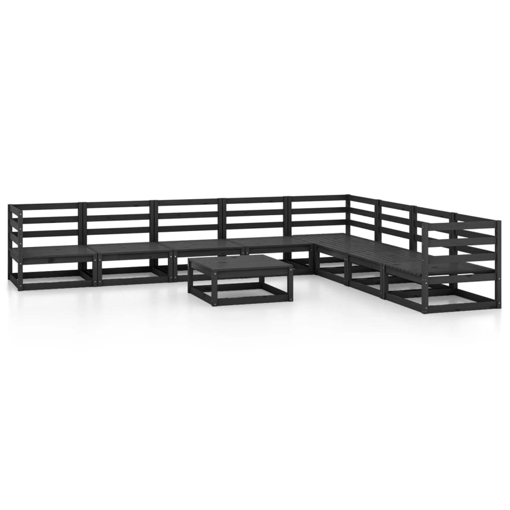 Set Divani da Giardino 9 pz Nero in Legno Massello di Pino cod mxl 37602