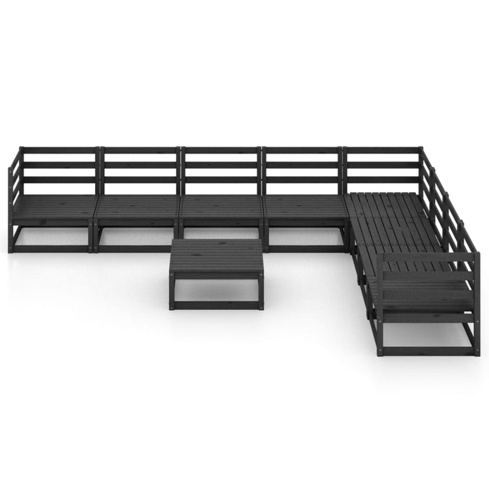 Set Divani da Giardino 9 pz Nero in Legno Massello di Pino 3075843