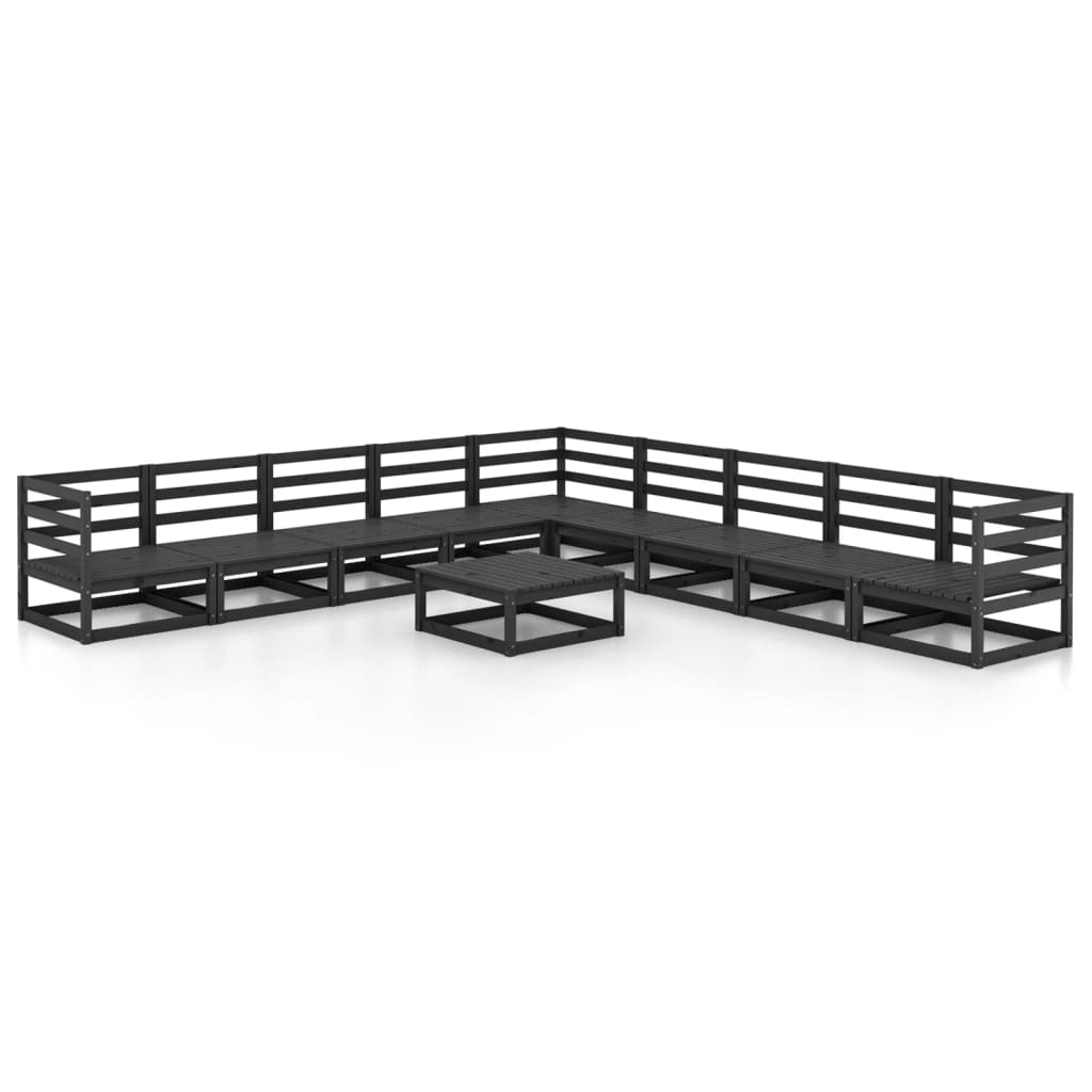 Set Divani da Giardino 10 pz Nero in Legno Massello di Pino cod mxl 37614