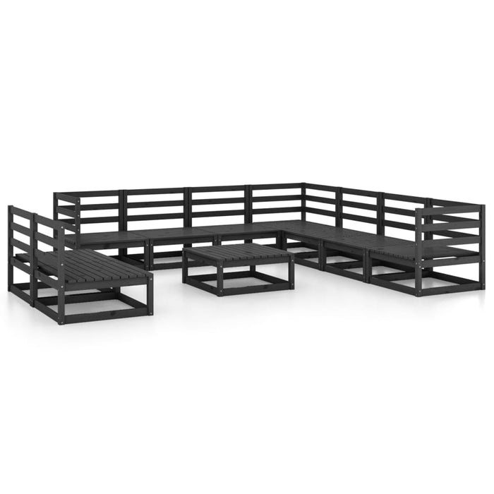 Set Divani da Giardino 10 pz Nero in Legno Massello di Pino cod mxl 37624