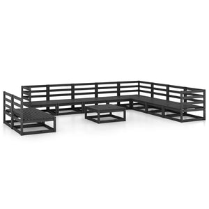 Set Divani da Giardino 11 pz Nero in Legno Massello di Pino cod mxl 37632