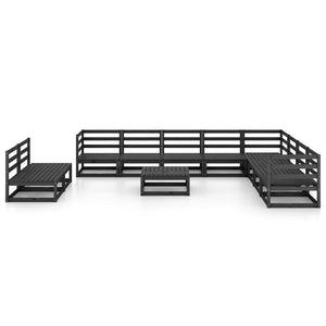 Set Divani da Giardino 11 pz Nero in Legno Massello di Pino cod mxl 37632