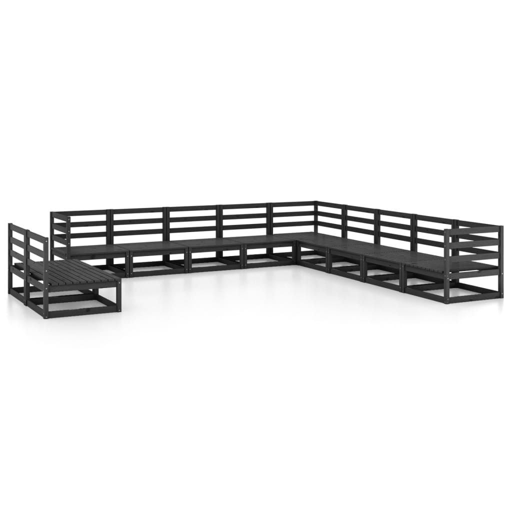 Set Divani da Giardino 11 pz Nero in Legno Massello di Pino cod mxl 37635