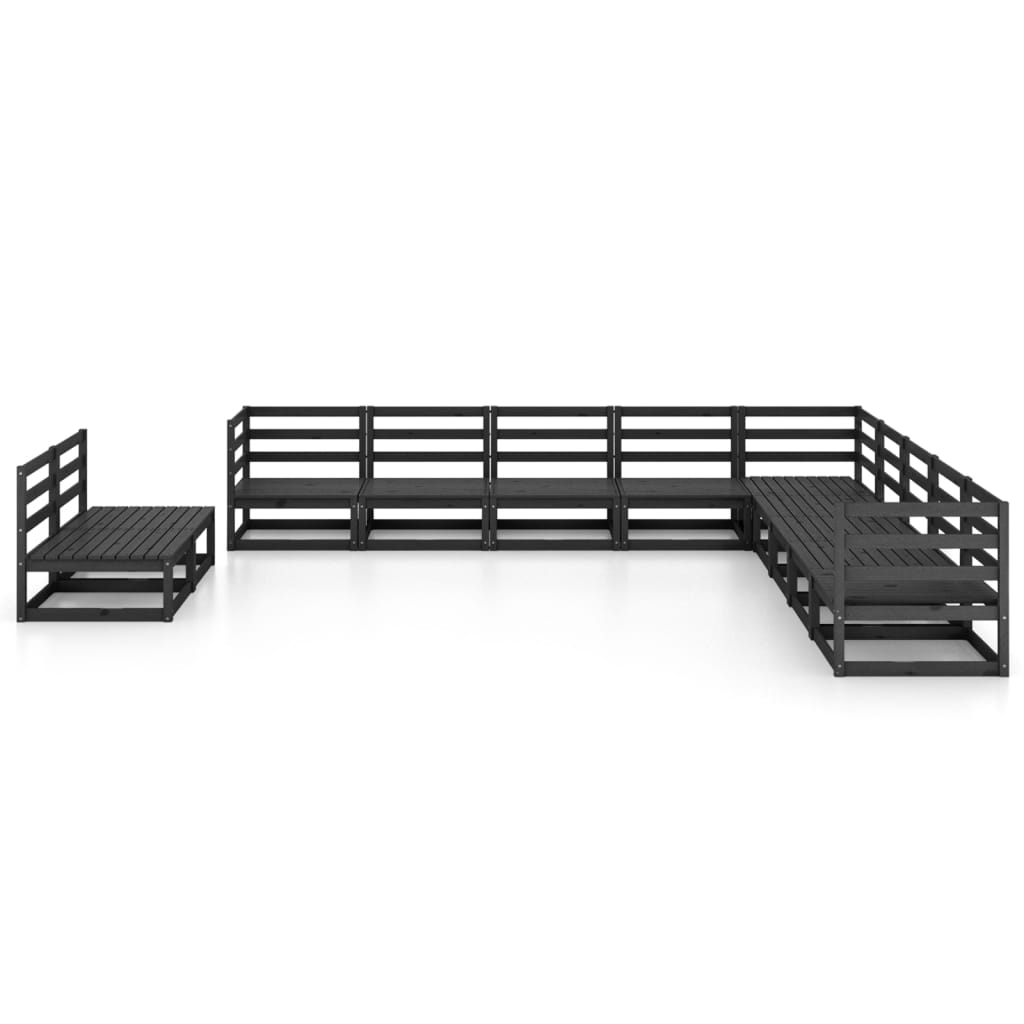 Set Divani da Giardino 11 pz Nero in Legno Massello di Pino cod mxl 37635