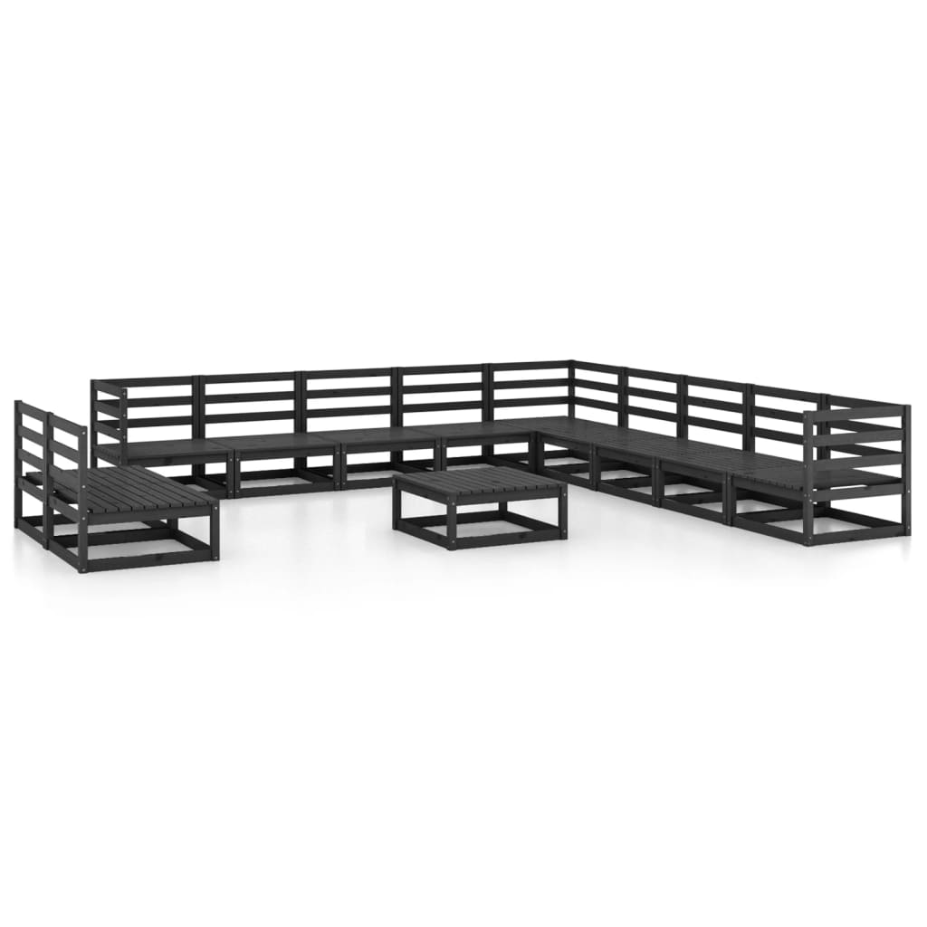 Set Divani da Giardino 12 pz Nero in Legno Massello di Pino cod mxl 37636