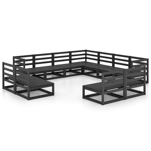 Set Divani da Giardino 11 pz Nero in Legno Massello di Pino 3075888