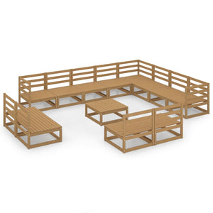 Set Salotto da Giardino 13pz Marrone Ambra Legno Massello Pino 3075902