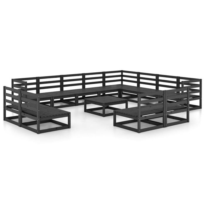 Set Divani da Giardino 13 pz Nero in Legno Massello di Pino 3075903