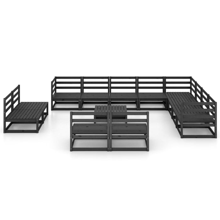 Set Divani da Giardino 13 pz Nero in Legno Massello di Pino 3075903