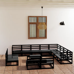 Set Divani da Giardino 13 pz Nero in Legno Massello di Pino 3075903