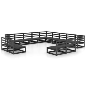 Set Divani da Giardino 13 pz Nero in Legno Massello di Pino 3075908