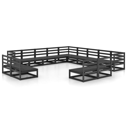 Set Divani da Giardino 13 pz Nero in Legno Massello di Pino 3075908