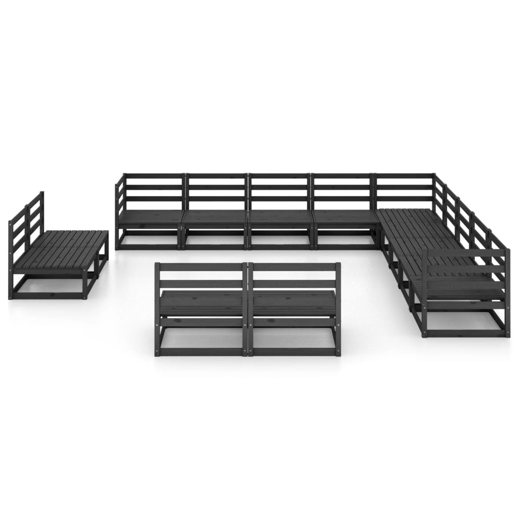 Set Divani da Giardino 13 pz Nero in Legno Massello di Pino 3075908