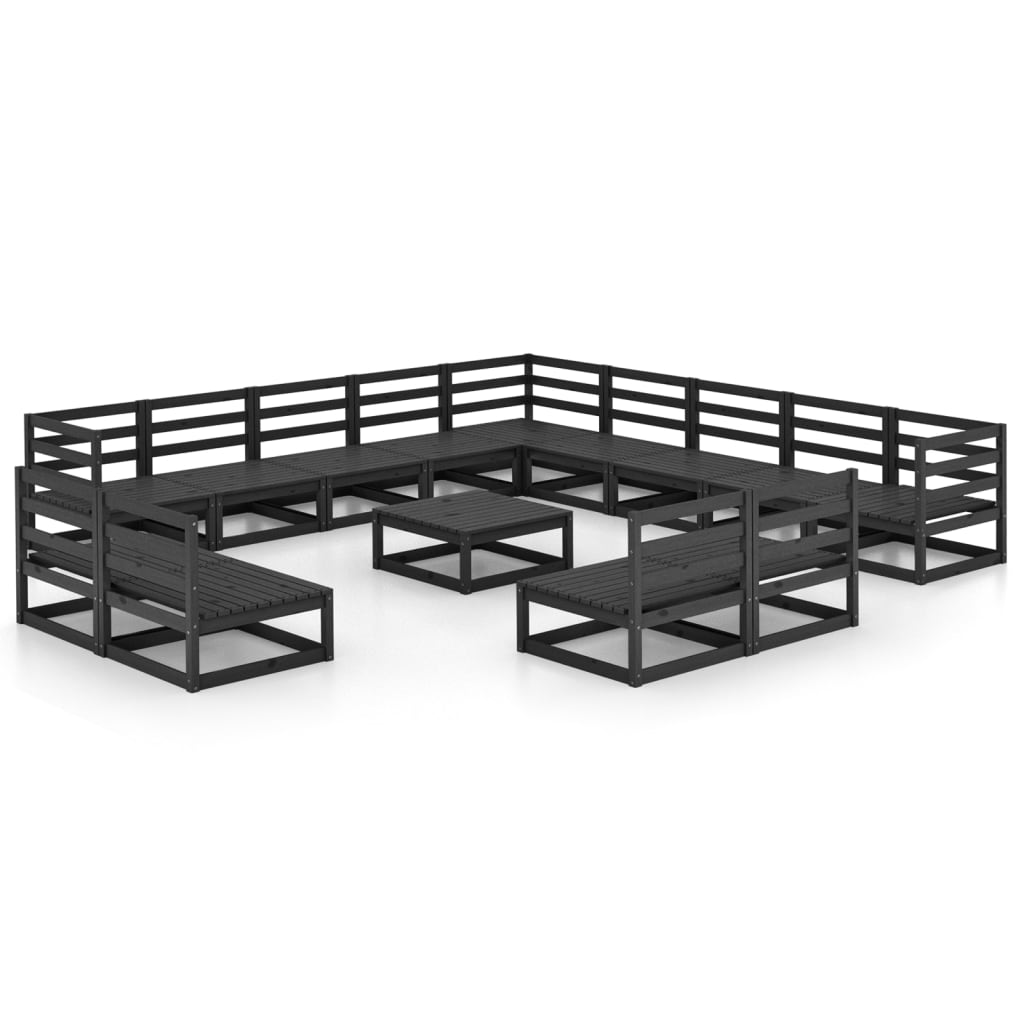 Set Divani da Giardino 14 pz Nero in Legno Massello di Pino cod mxl 37665