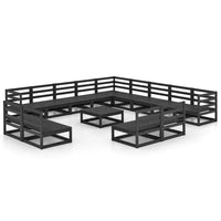 Set Divani da Giardino 14 pz Nero in Legno Massello di Pino cod mxl 37665