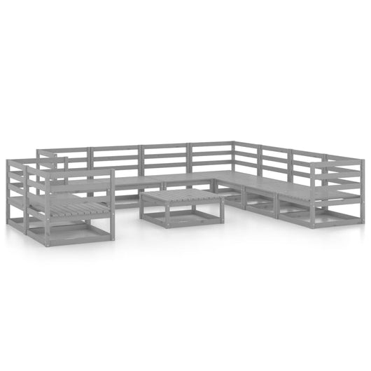 Set Divani da Giardino 10 pz Grigio in Legno Massello di Pino cod mxl 37673