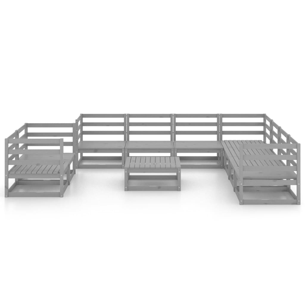 Set Divani da Giardino 10 pz Grigio in Legno Massello di Pino 3075921