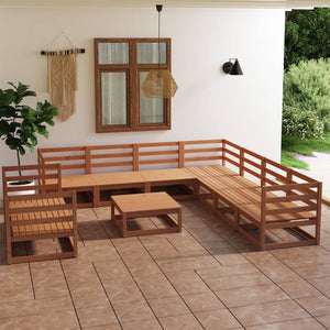 Set Divani da Giardino 10 pz Marrone Miele in Massello di Pino 3075922