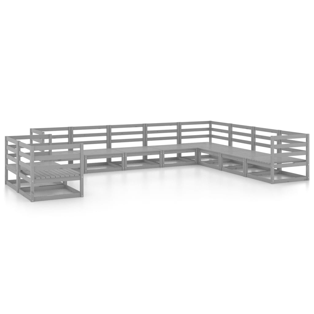 Set Divani da Giardino 10 pz Grigio in Legno Massello di Pino 3075926