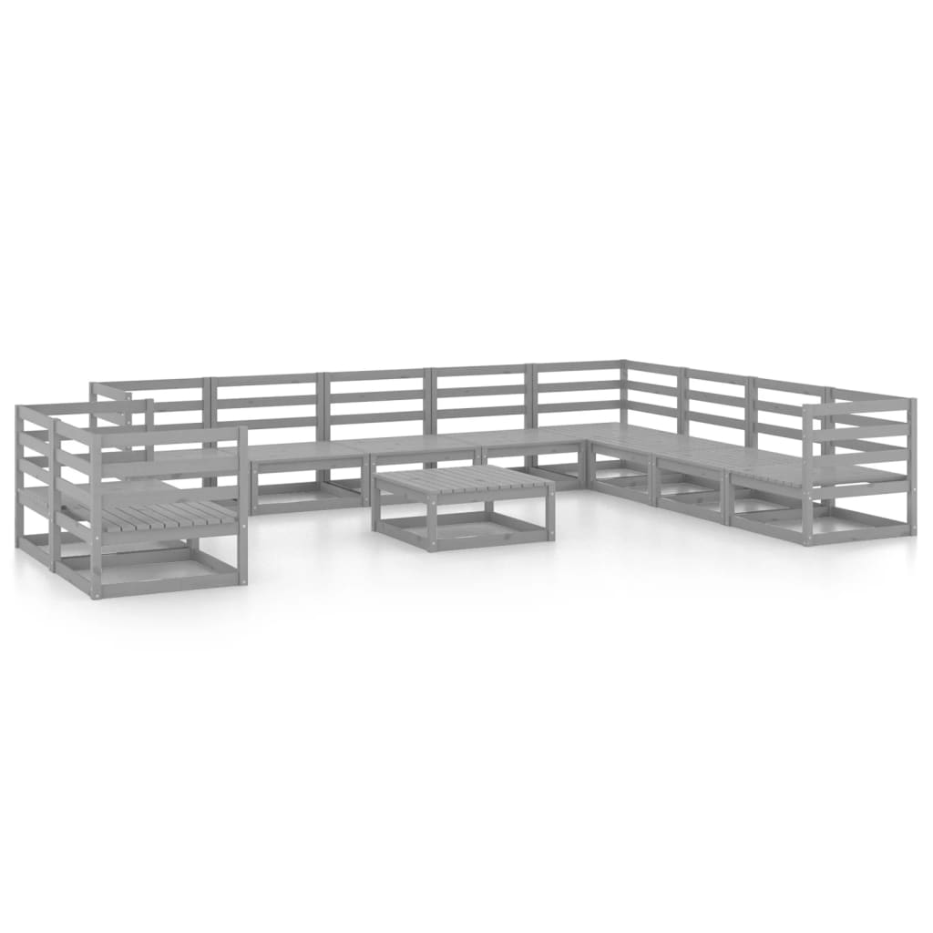 Set Divani da Giardino 11 pz Grigio in Legno Massello di Pino cod mxl 37086