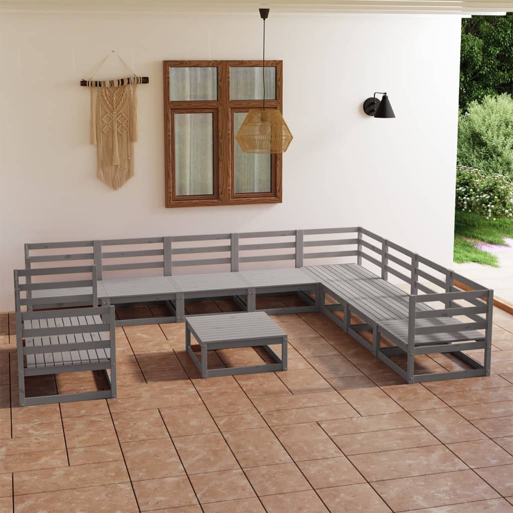 Set Divani da Giardino 11 pz Grigio in Legno Massello di Pino cod mxl 37086