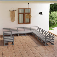 Set Divani da Giardino 11 pz Grigio in Legno Massello di Pino cod mxl 37097