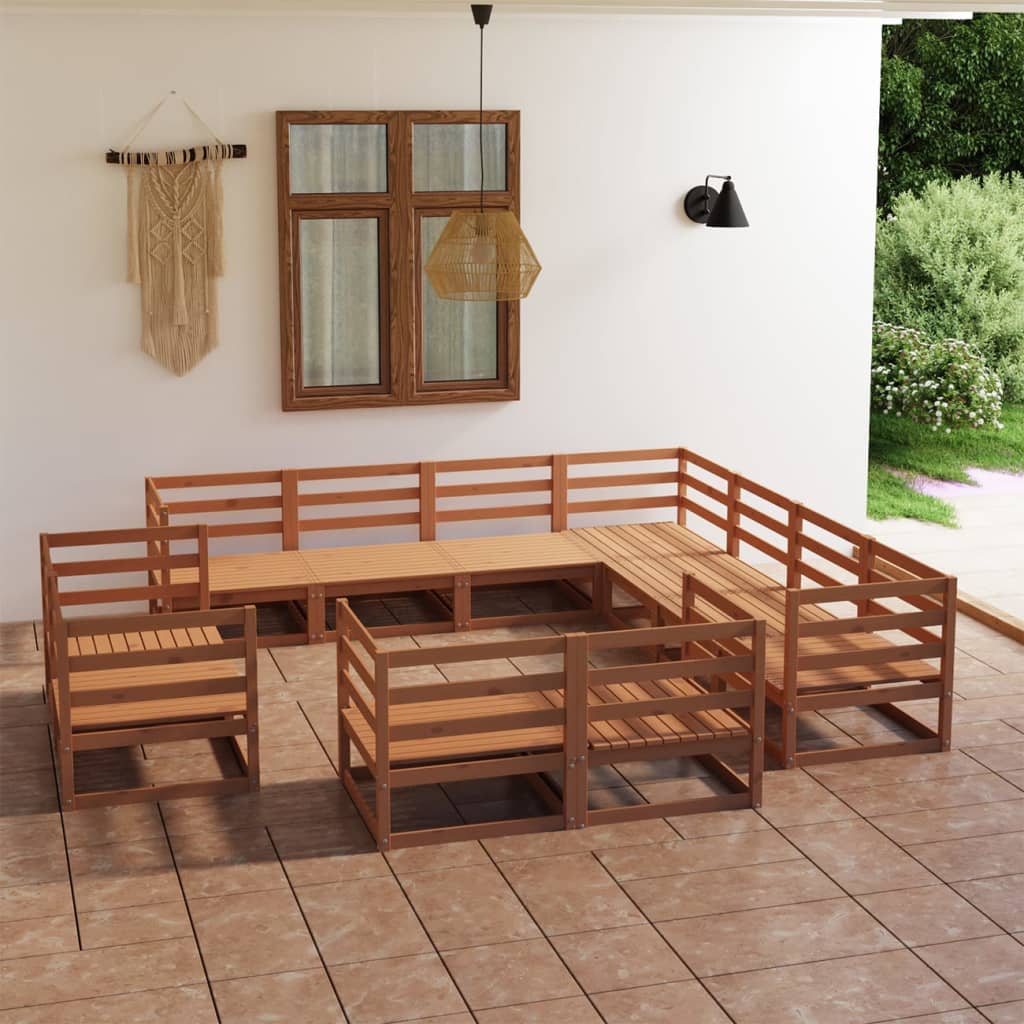 Set Divani da Giardino 11 pz Marrone Miele in Massello di Pino 3075947