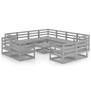 Set Divani da Giardino 12 pz Grigio in Legno Massello di Pino cod mxl 37109