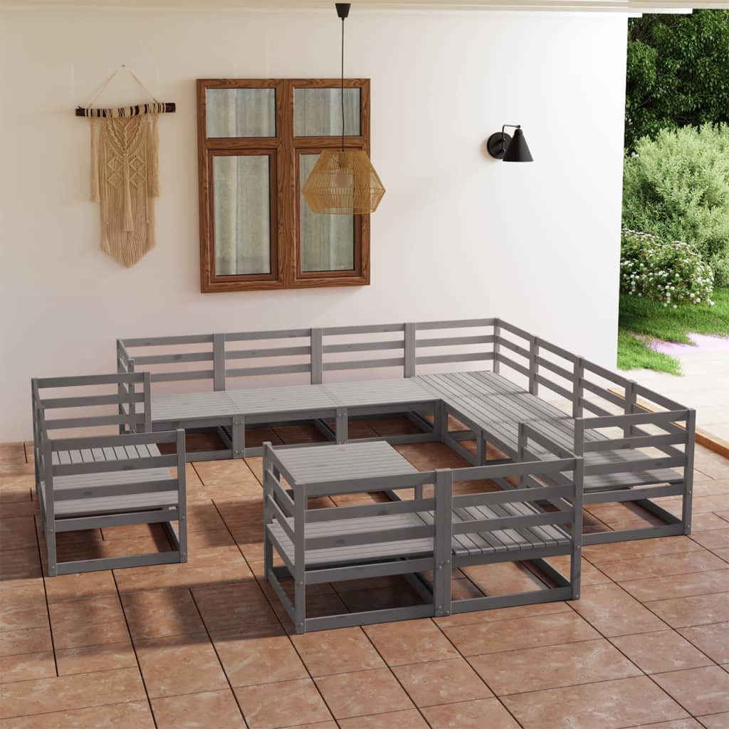 Set Divani da Giardino 12 pz Grigio in Legno Massello di Pino cod mxl 37109