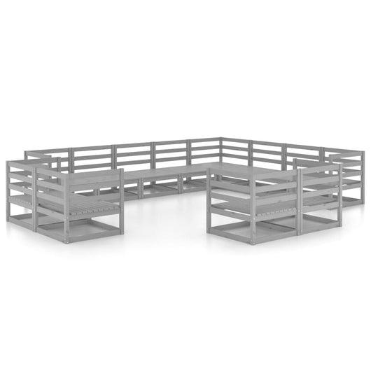 Set Divani da Giardino 12 pz Grigio in Legno Massello di Pino 3075956