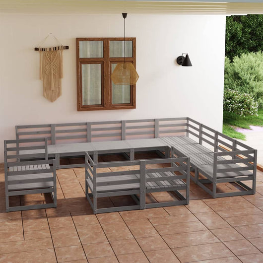 Set Divani da Giardino 12 pz Grigio in Legno Massello di Pino 3075956