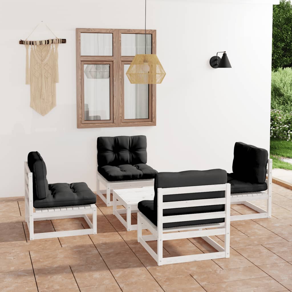 Set Divani da Giardino 5 pz con Cuscini Legno Massello di Pino 3076315