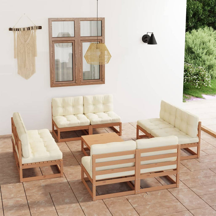 Set Divani da Giardino 9 pz con Cuscini Legno Massello di Pino 3076327