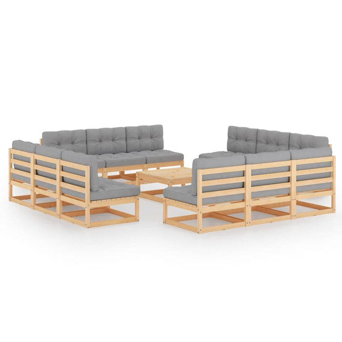 Set Divani da Giardino 13 pz con Cuscini Legno Massello di Pino 3076329