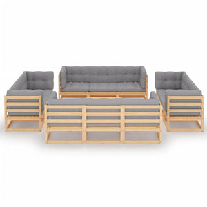 Set Divani da Giardino 13 pz con Cuscini Legno Massello di Pino 3076344