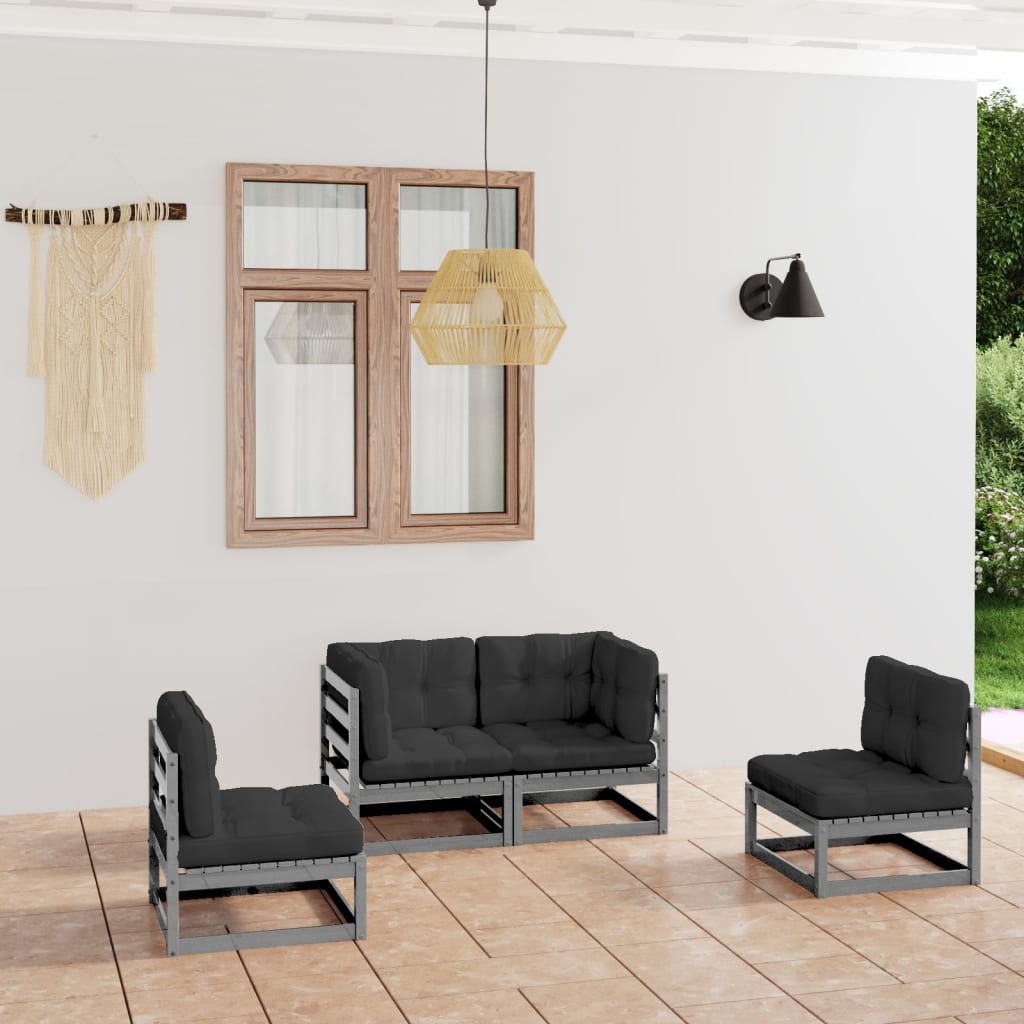 Set Divani da Giardino 4 pz con Cuscini Legno Massello Pino 3076431