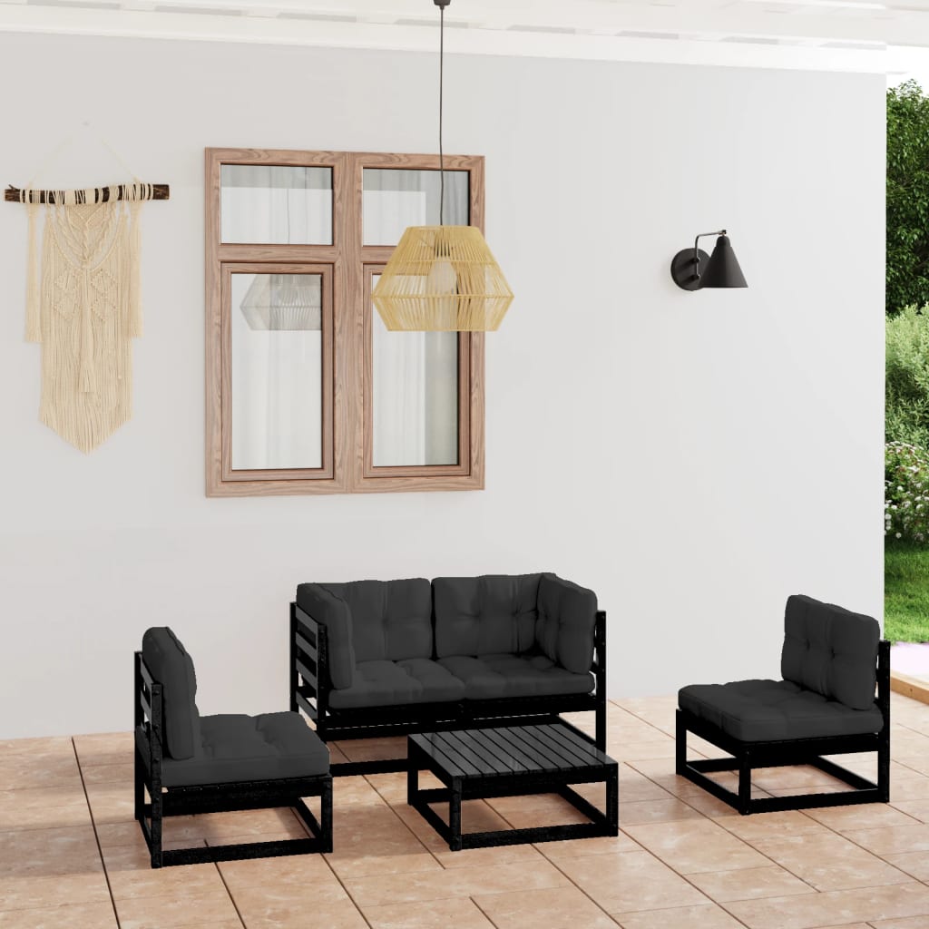 Set Divani da Giardino 5 pz con Cuscini Legno Massello di Pino 3076438