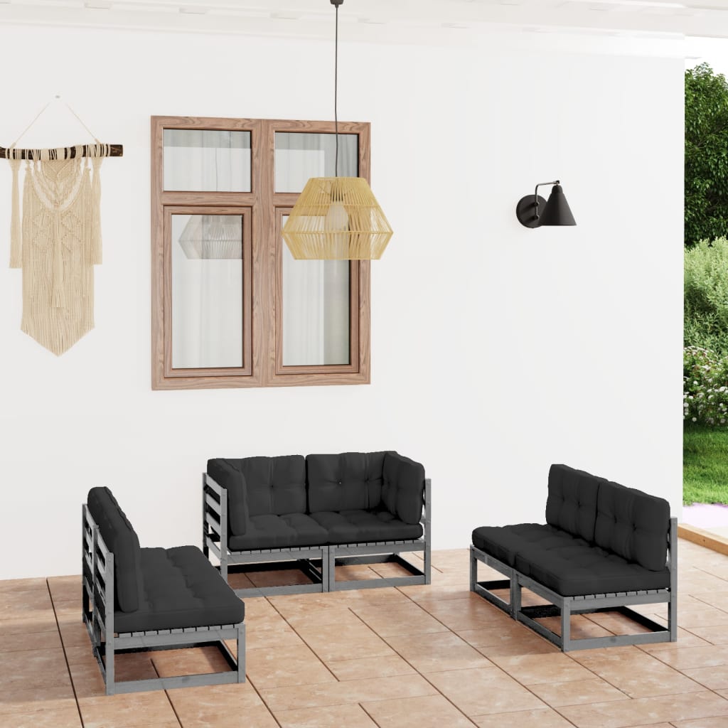 Set Divani da Giardino 6 pz con Cuscini Legno Massello Pino cod mxl 43100