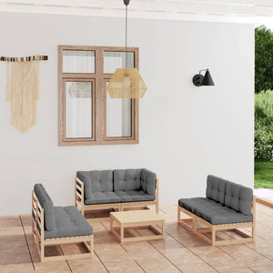 Set Divani da Giardino 7 pz con Cuscini Legno Massello di Pino cod mxl 53663