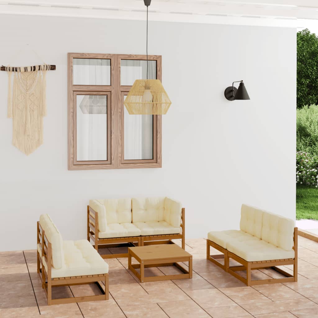 Set Divani da Giardino 7 pz con Cuscini Legno Massello di Pino 3076467