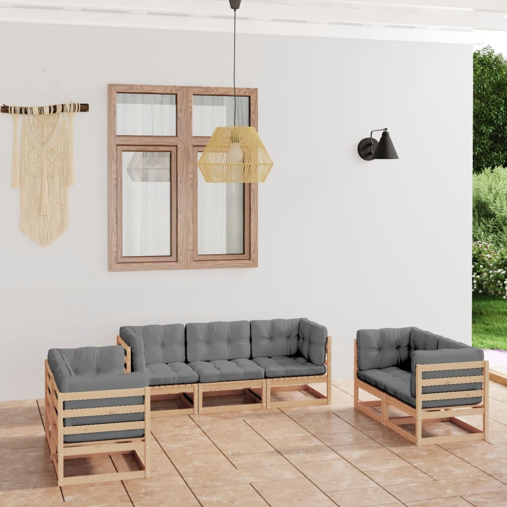 Set Divani da Giardino 7 pz con Cuscini Legno Massello di Pino cod mxl 42690