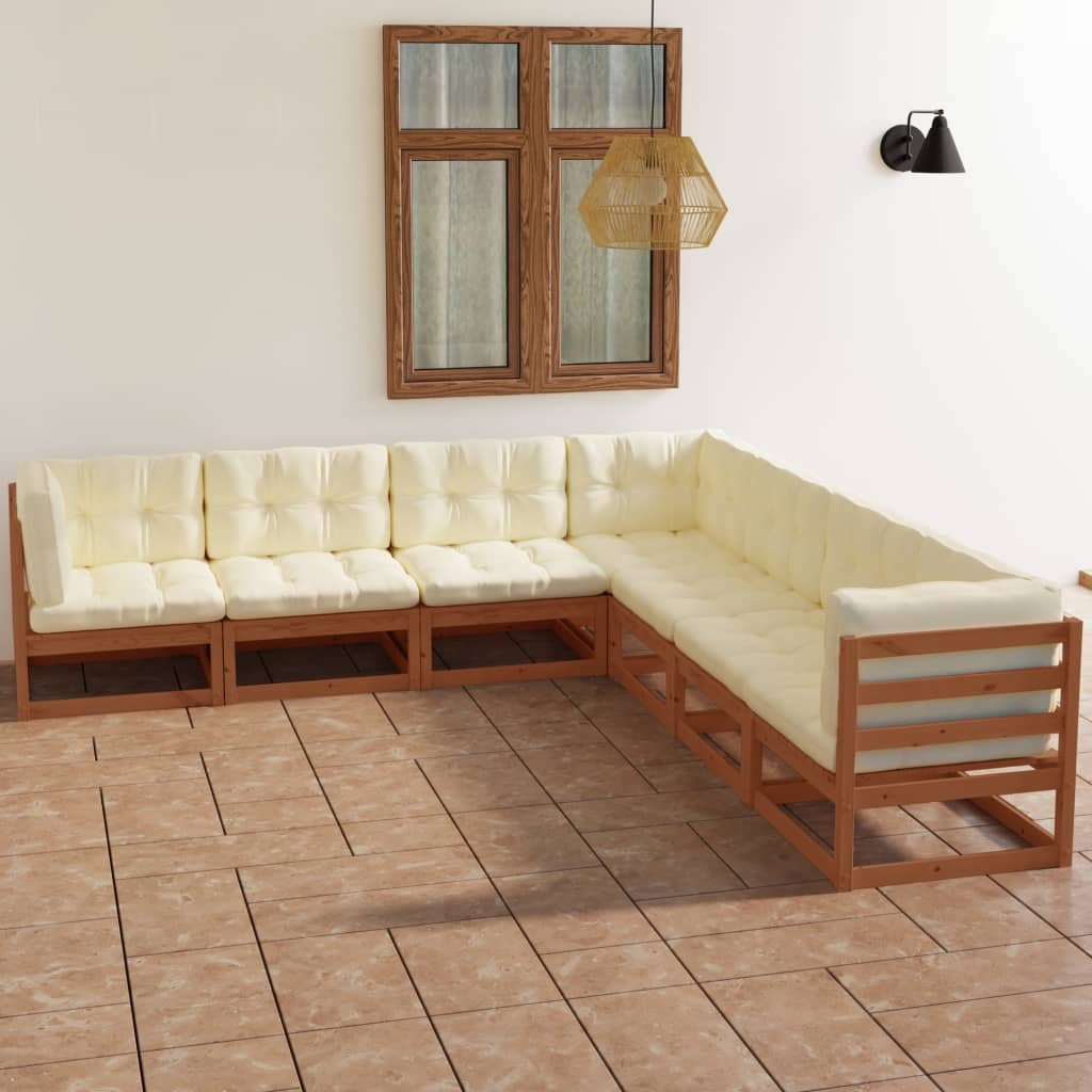 Set Divani da Giardino 7 pz con Cuscini Legno Massello di Pino cod mxl 44827